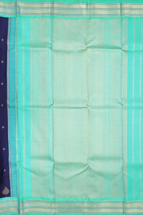 Kanchipuram Silk Saree In Navy Blue With Zari Buttas