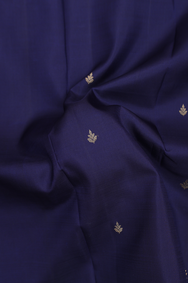 Kanchipuram Silk Saree In Navy Blue With Zari Buttas