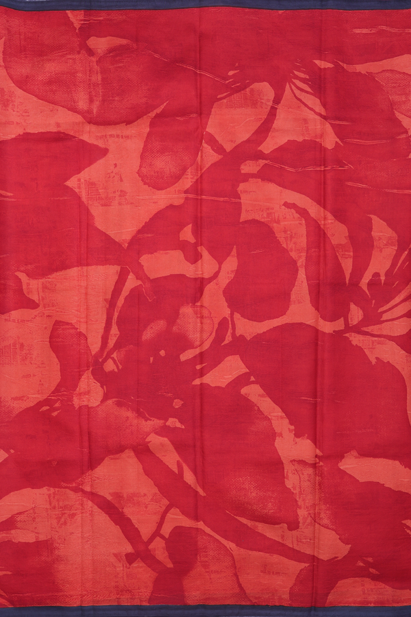 Printed Silk Saree In Red And Orange With Allover Design