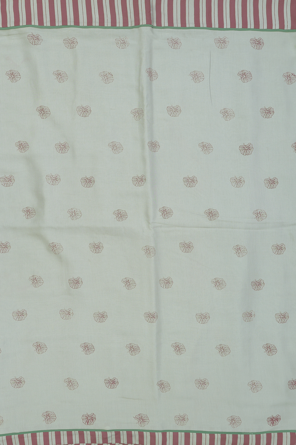 Soft Silk Saree In Greyish Green With Floral Buttas