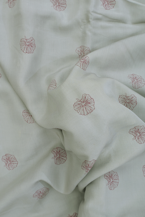 Soft Silk Saree In Greyish Green With Floral Buttas