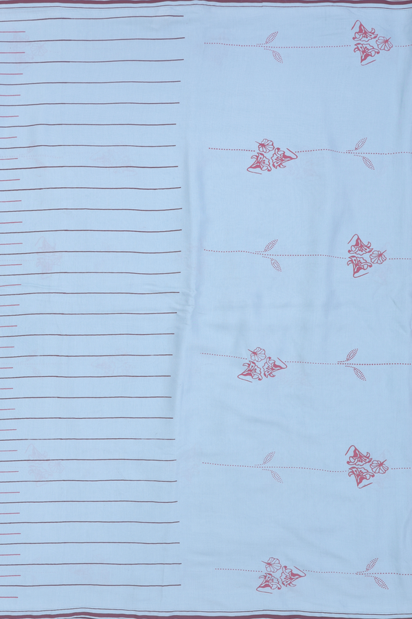 Soft Silk Saree In Blue With Printed Design