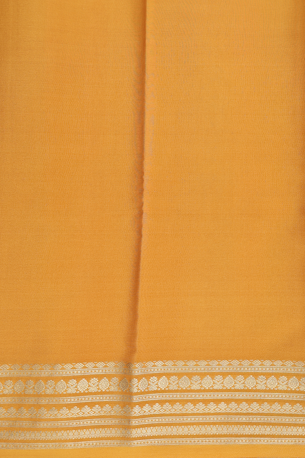 Mysore Silk Saree In Mustard Yellow With Zari Border
