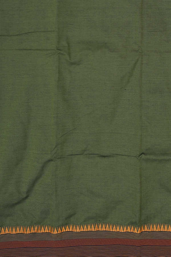 Dharwad Cotton Saree In Fern Green With Contrast Border