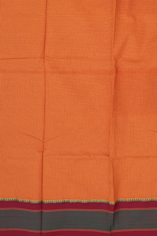Dharwad Cotton Saree In Orange With Checks Design
