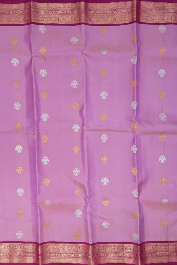 Kanchipuram Silk Saree In Purple With Irruthalai Pakshi Buttas