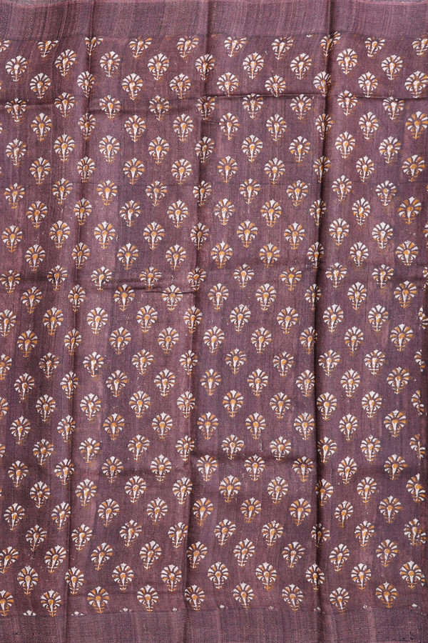Tussar Silk Saree In Coffee Brown With Printed Design