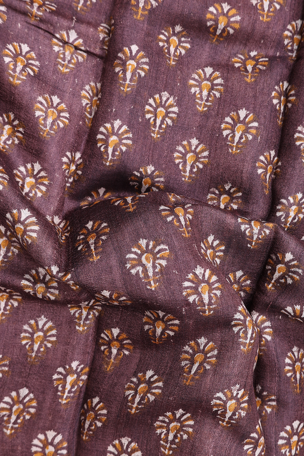 Tussar Silk Saree In Coffee Brown With Printed Design