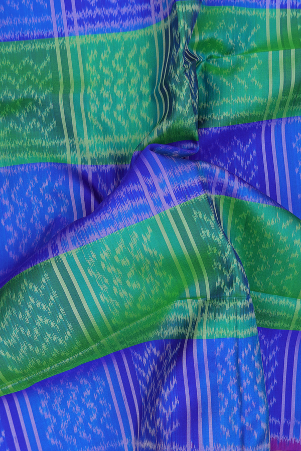 Soft Silk Saree In Green And Blue With Checks Design