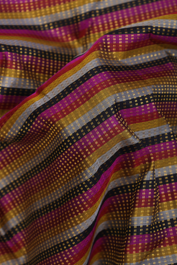 Kanchipuram Silk Saree In Multicolor With Stripes Design