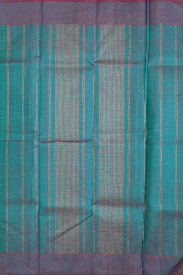 Kanchipuram Silk Saree In Peacock Green With Stripes Design