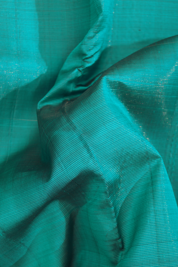Kanchipuram Silk Saree In Peacock Green With Stripes Design
