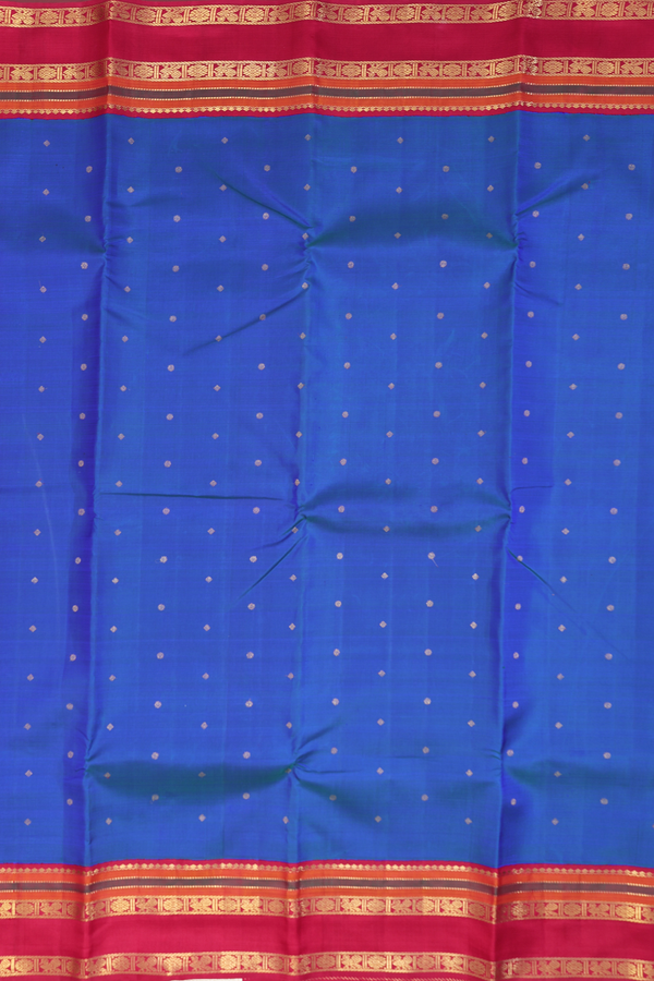 Kanchipuram Silk Saree In Royal Blue With Zari Buttis
