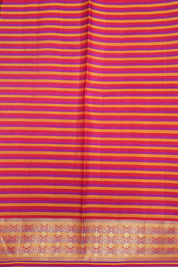 Kanchipuram Silk Saree Multicolor Along Stripes With Motifs
