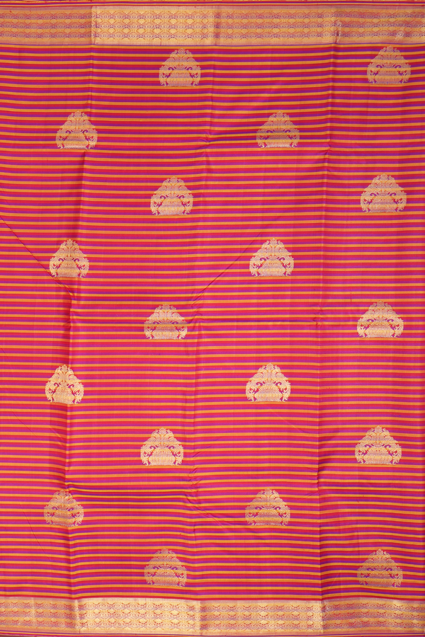 Kanchipuram Silk Saree Multicolor Along Stripes With Motifs
