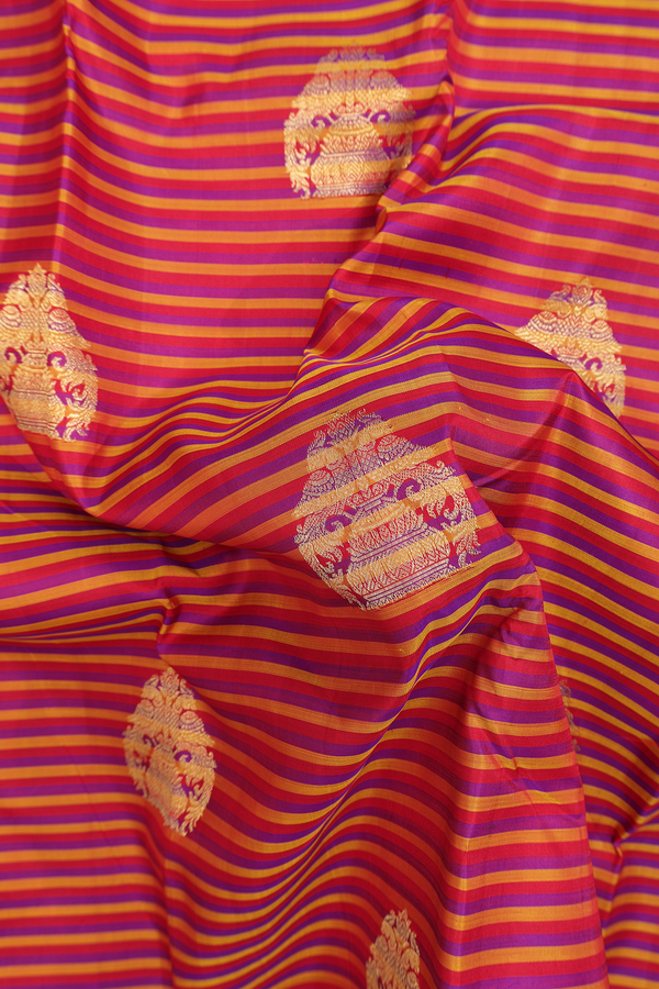 Kanchipuram Silk Saree Multicolor Along Stripes With Motifs