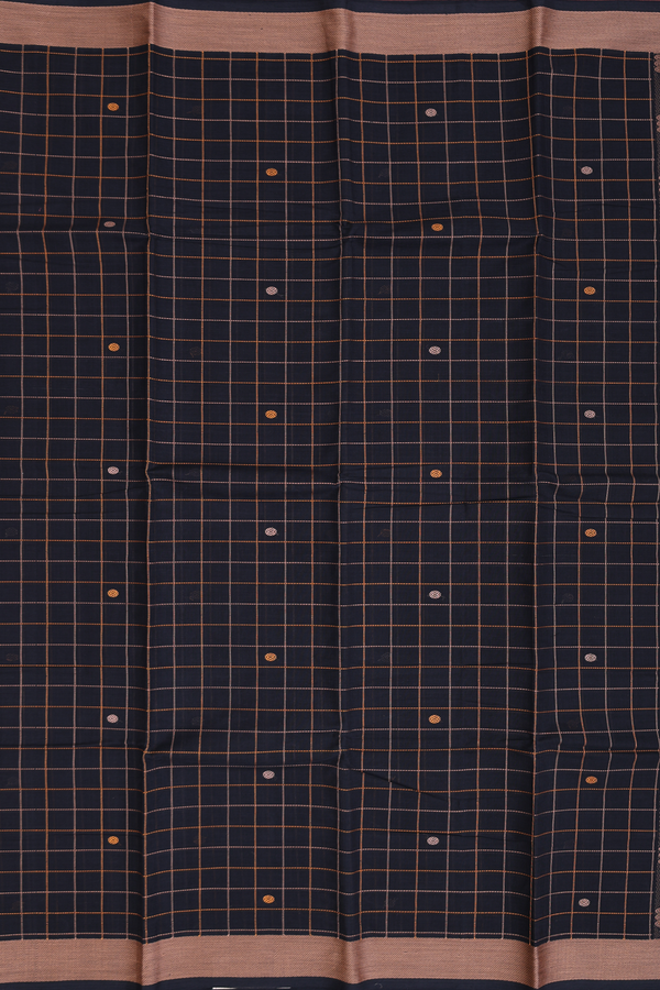 Kanchi Cotton Saree In Black With Checks Design