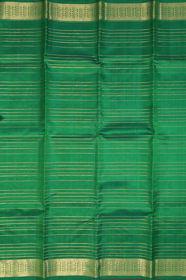 Kanchipuram Silk Saree In Emerald Green With Stripes Design