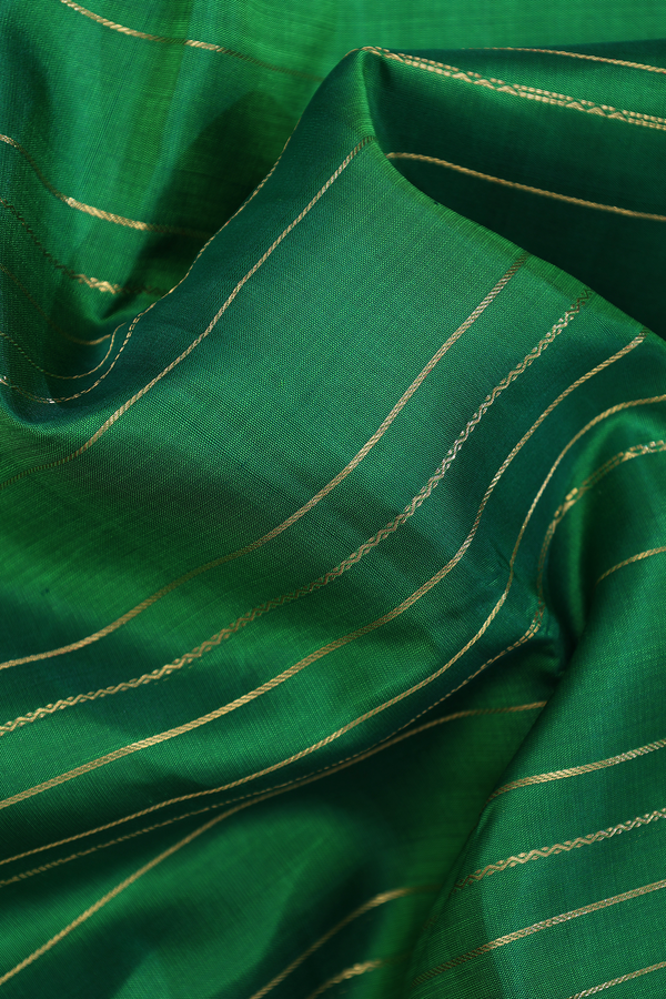 Kanchipuram Silk Saree In Emerald Green With Stripes Design