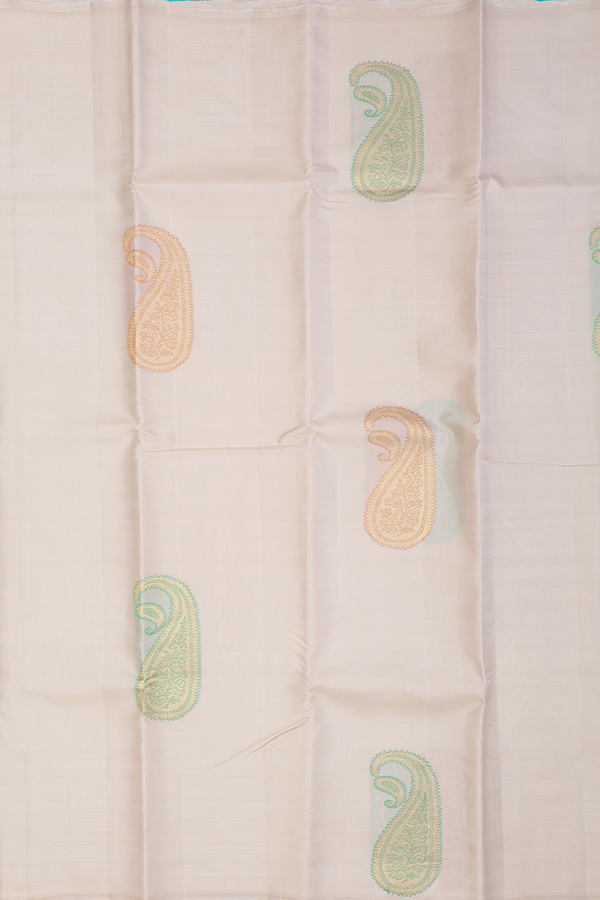 Kanchipuram Silk Saree In Beige With Paisley Design