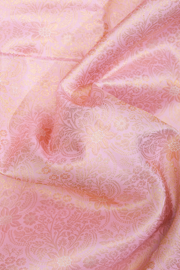 Kanchipuram Silk Saree In Peach With Floral Design