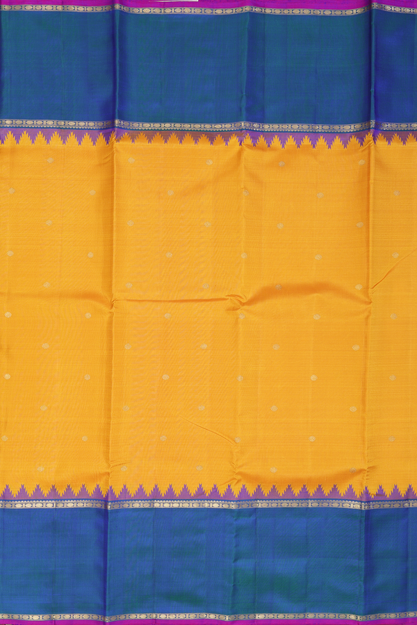 Kanchipuram Silk Saree In Yellow With Rudraksh Buttas