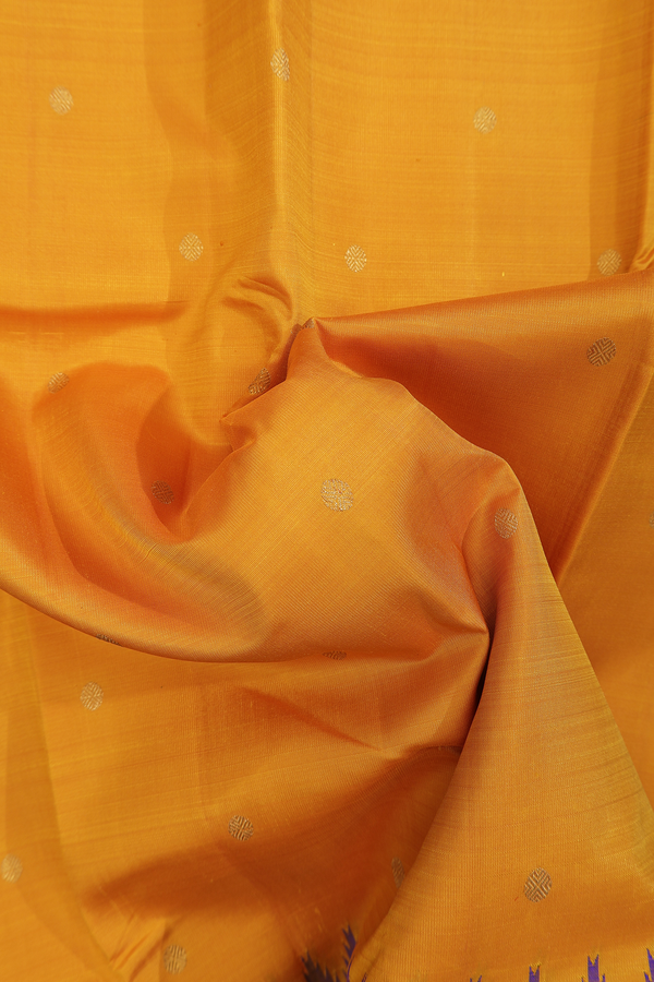 Kanchipuram Silk Saree In Yellow With Rudraksh Buttas