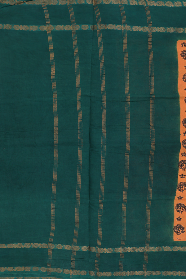 Nine Yards Sungudi Cotton Saree Orange With Floral Design