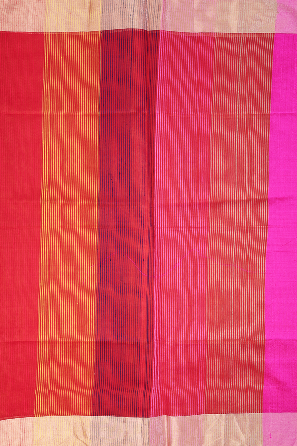 Raw Silk Saree In Plain Magenta With Bavanchi Border