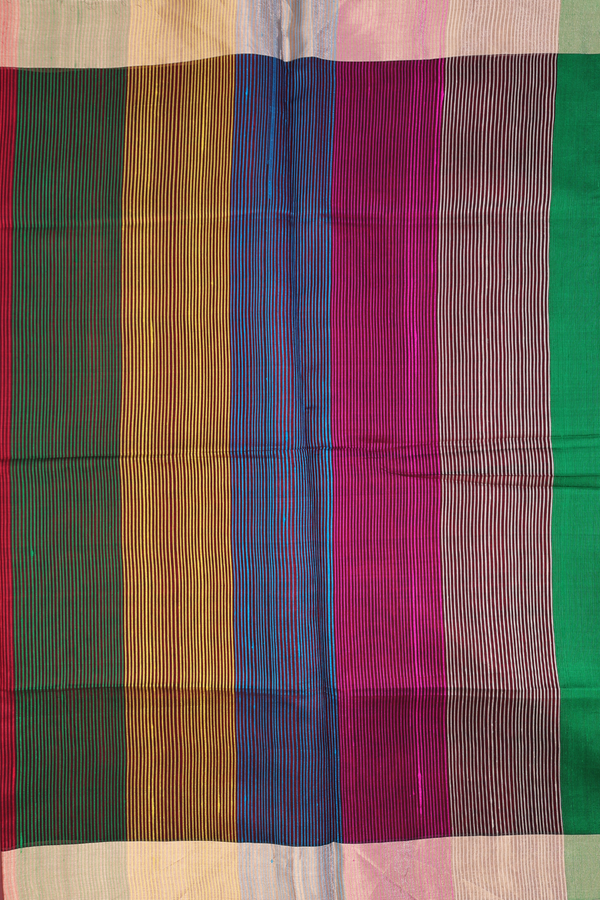 Raw Silk Saree In Plain Emerald Green With Bavanchi Border