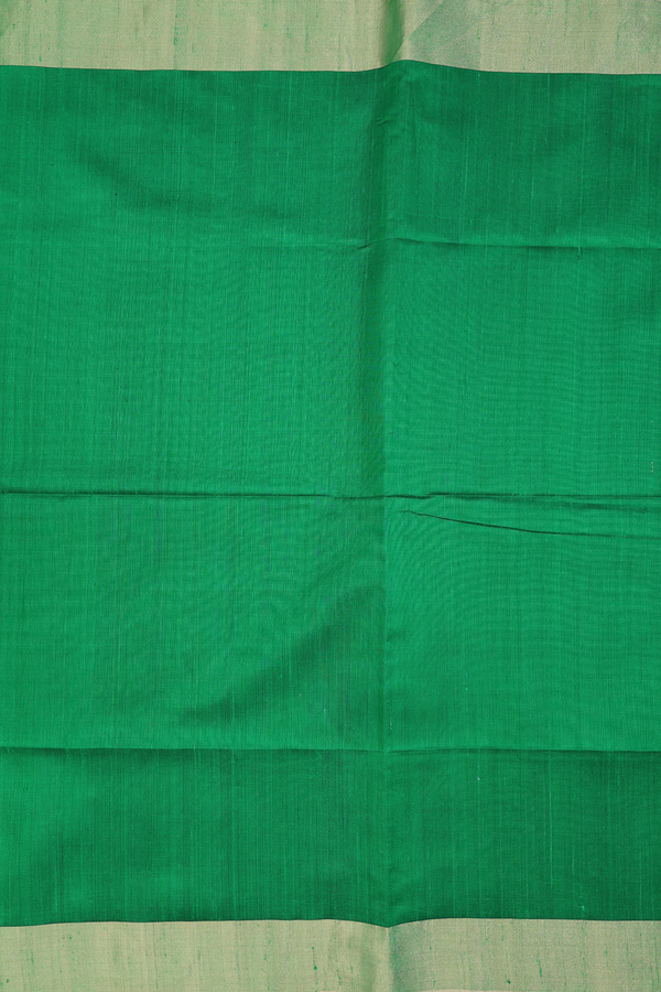 Raw Silk Saree In Plain Emerald Green With Bavanchi Border