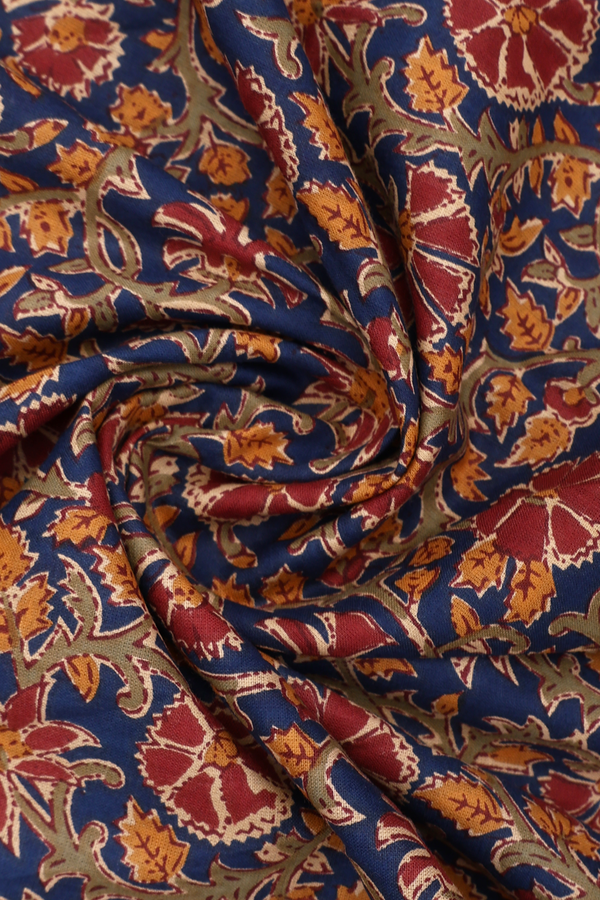 Chinese Collar Floral Design Multicolor Cotton Long Kurta