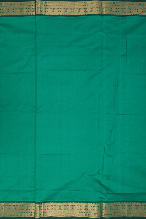 Poly Cotton Saree In Green With Rudraksh Border
