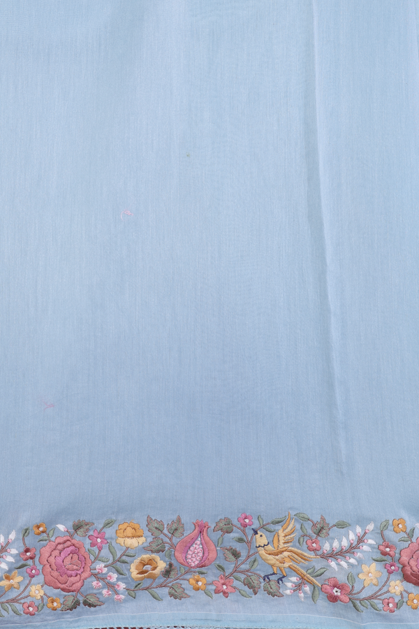 Organza Silk Saree In Pastel Blue With Embroidered Design