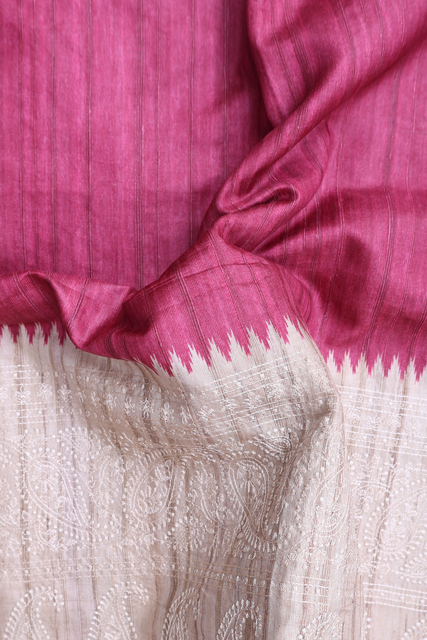 Kota Cotton Saree Beige And Hibiscus Red With Half And Half