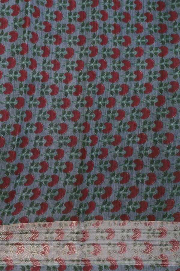 Organza Silk Saree In Dark Green With Floral Printed Design