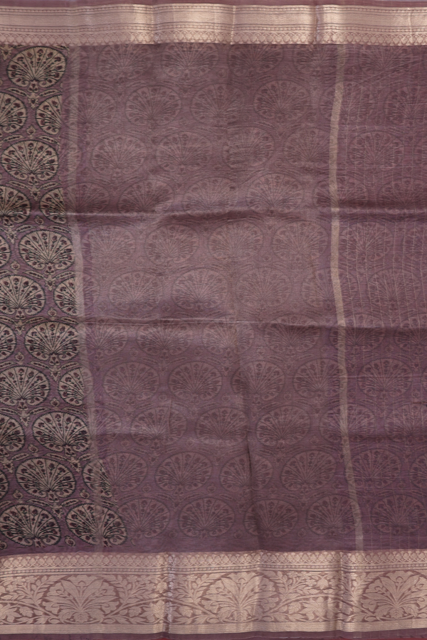Organza Silk Saree In Cocoa Brown With Printed Design