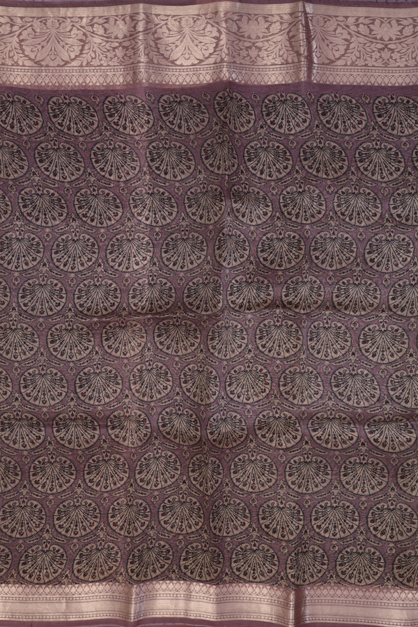 Organza Silk Saree In Cocoa Brown With Printed Design