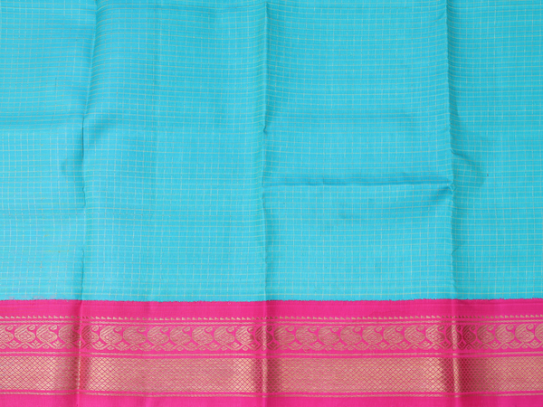 Checks Design Blue Kanchipuram Silk Pavadai Sattai Material