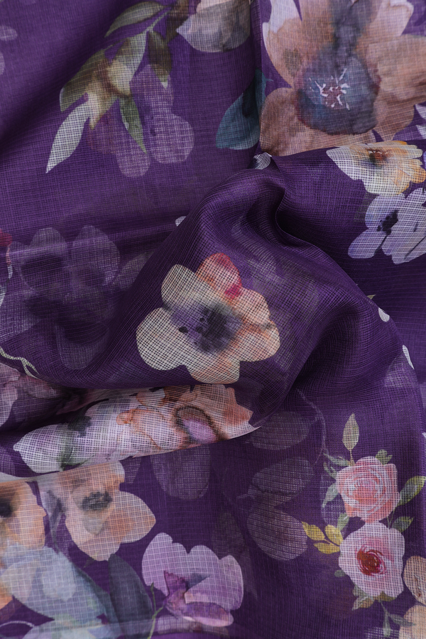 Kota Silk Saree In Purple With Floral Printed Design