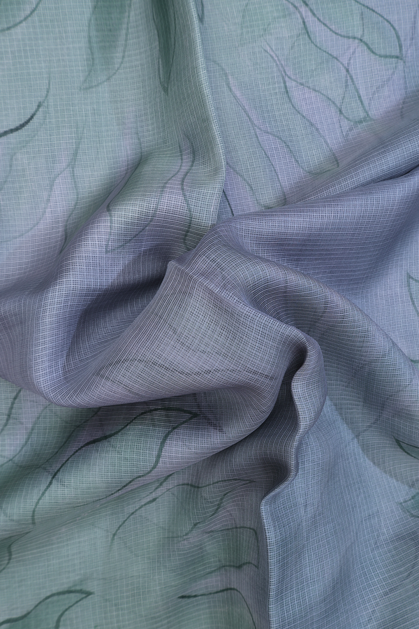 Kota Silk Saree In Green And Grey With Printed Design