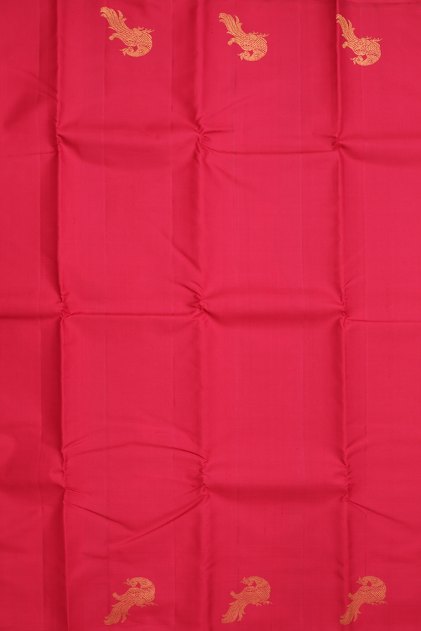 Kanchipuram Silk Saree In Red With Peacock Border