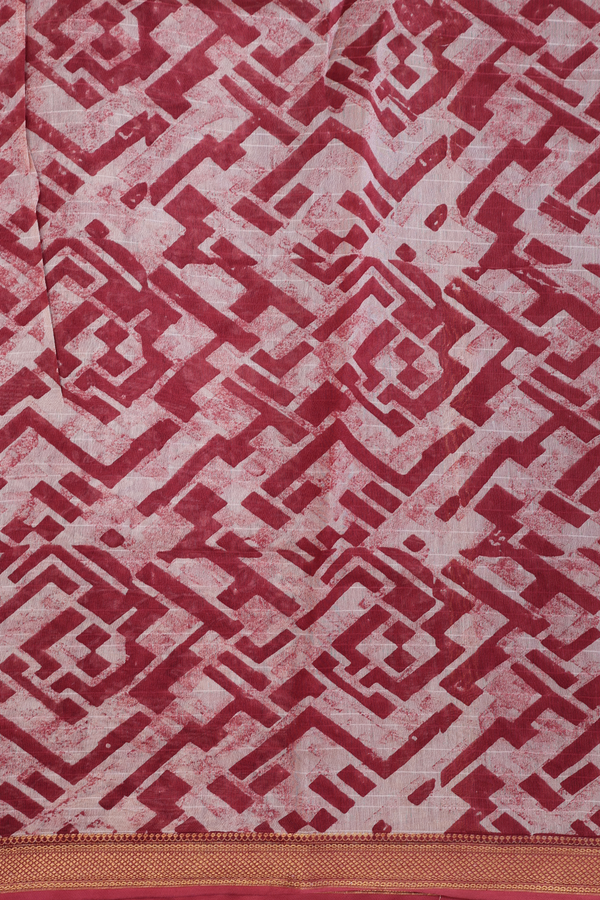 Chanderi Cotton Saree In Rust Red With Floral Design