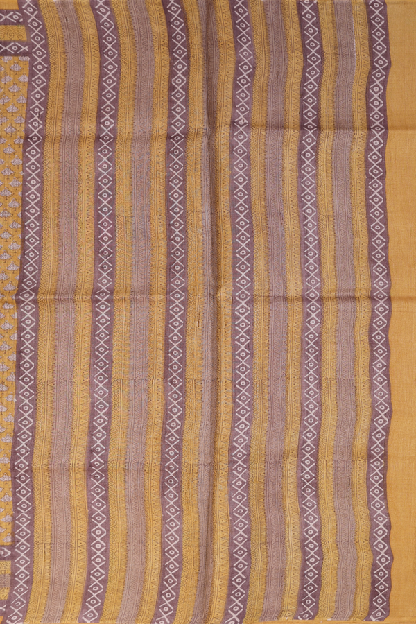 Tussar Silk Saree In Yellow With Floral Printed Design