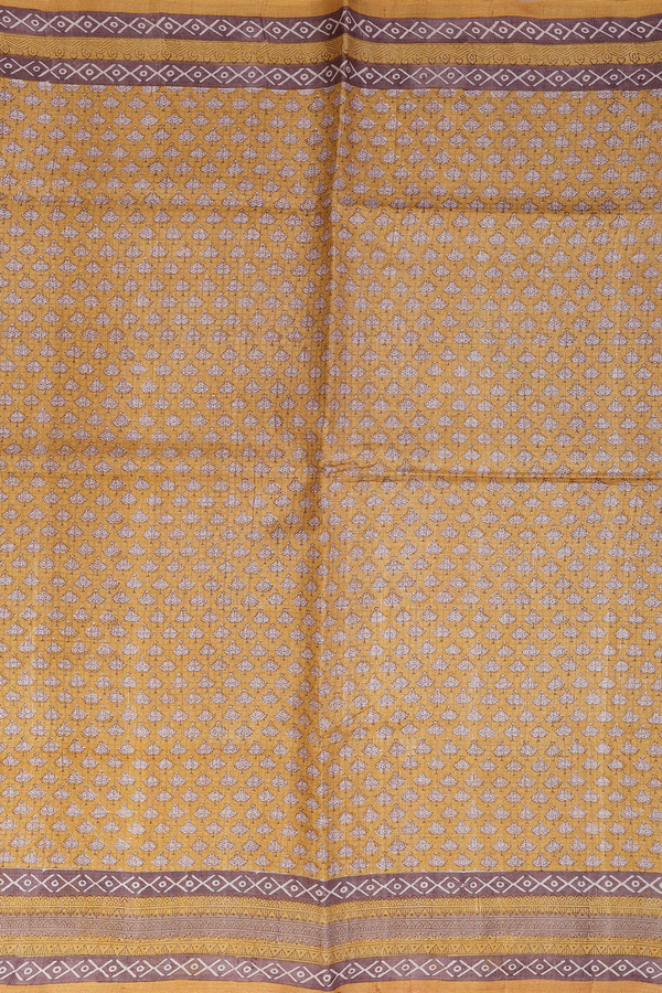 Tussar Silk Saree In Yellow With Floral Printed Design
