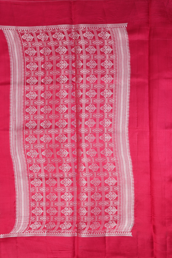 Raw Silk Saree In Crimson Red With Zari Motifs