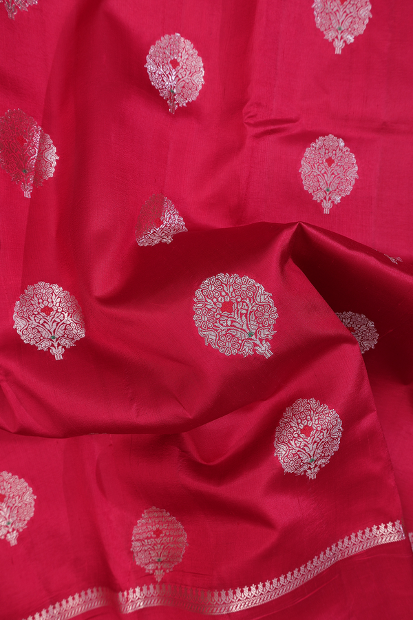 Raw Silk Saree In Crimson Red With Zari Motifs