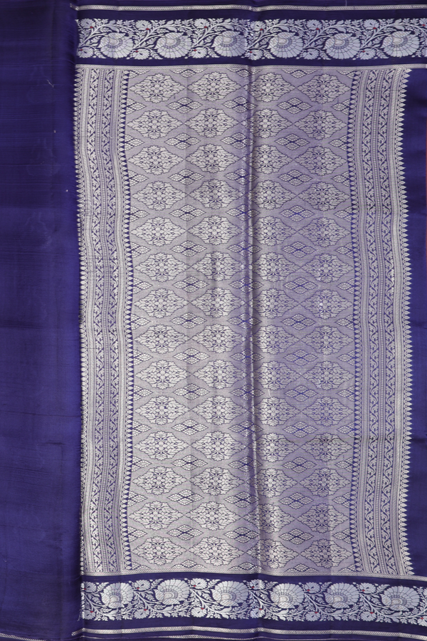 Raw Silk Saree In Navy Blue With Floral Buttas