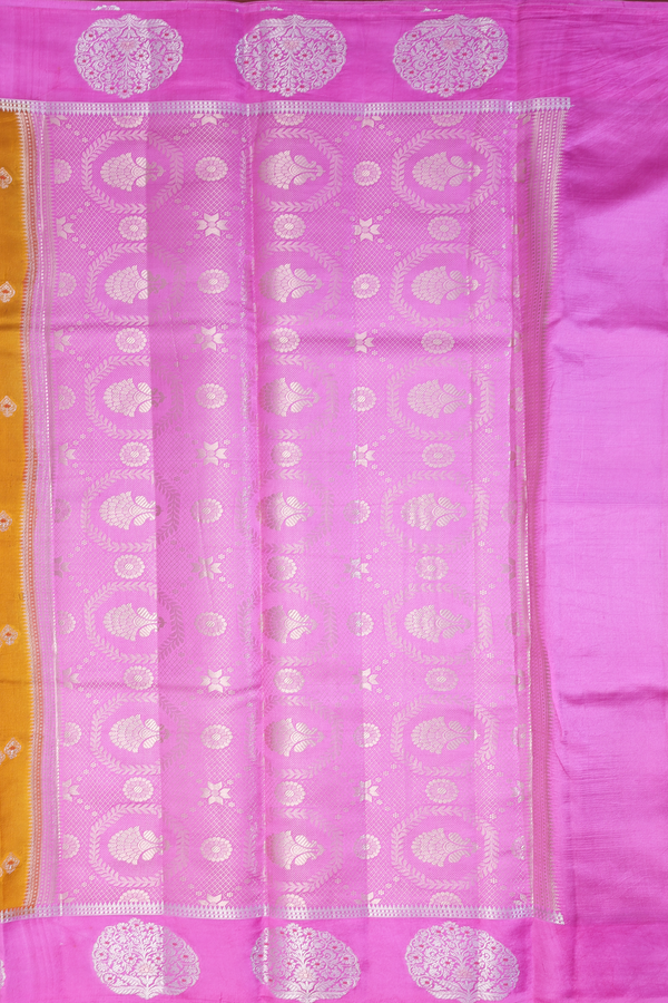 Raw Silk Saree In Golden Yellow With Zari Buttas