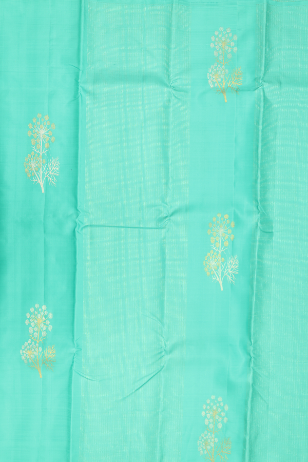 Kanchipuram Silk Saree In Blue Along Stripes With Motifs
